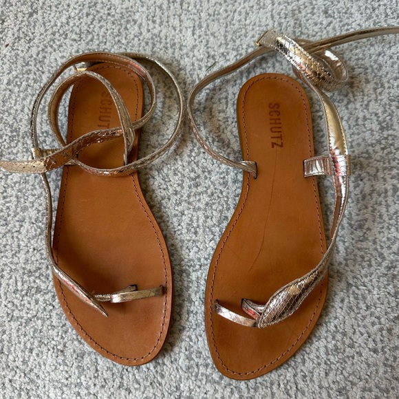 SCHUTZ Women's Gold and Tan Sandals - Picture 1 of 3